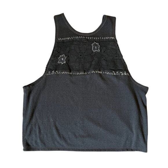 Free People We The Free Charcoal Tank Top with Flower Embroidered Details -Small - Picture 1 of 11